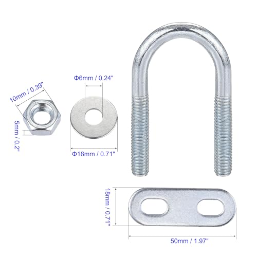 MACHSWON Round U-Bolt,4 Set Zinc Plated Alloy Steel M6 U Bolts 20mm(0.79") Inner Width 50mm Length with Nuts and Frame Plate for Automobiles Boat Trailer - Image 3