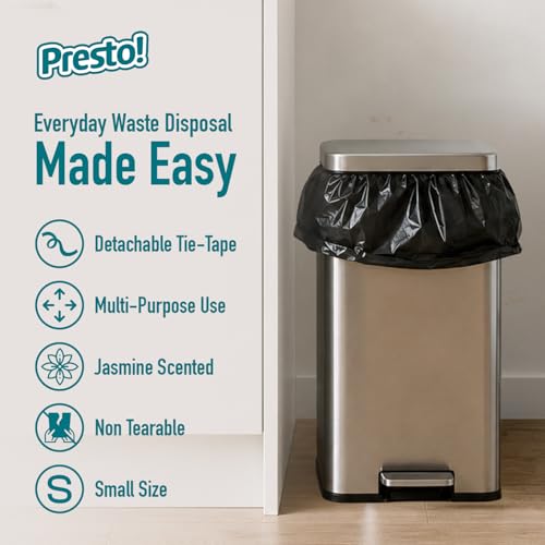 Image of Amazon Brand - Presto! Premium Perfume Garbage Bags on Roll with Tie String | Small | 17x20 Inch | 30 Count | Black