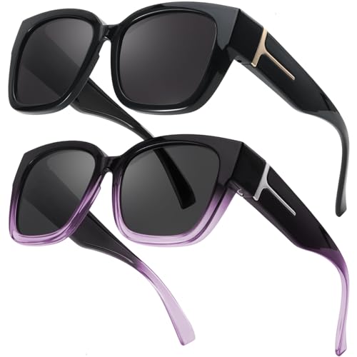 LVIOE 2 Pack Polarized Fit Over Sunglasses for Women Men Oversized Square Over Glasses Sunglasses with UV Protection LS7511