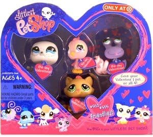 Littlest Pet Shop Paquete de San Valentín con sello canario rosa cangrejo morado y gato beige