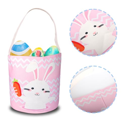 Image of 2 Pcs Easter Egg Baskets for Kids, Easter Eggs Hunt Basket for Kids Empty, Pink Bunny Basket Egg Gifts Bags for Girls Boys Party Favors