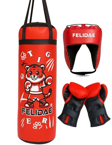 Image of FELIDAE Boxing Kids for Age (5-13 Years) of 4 Boxing Kit Set | Punching Bag for Karate | Bounce-Back Martial Arts Bag for Boys & Girls to Relieve Energy and Build Skills (Red Black)