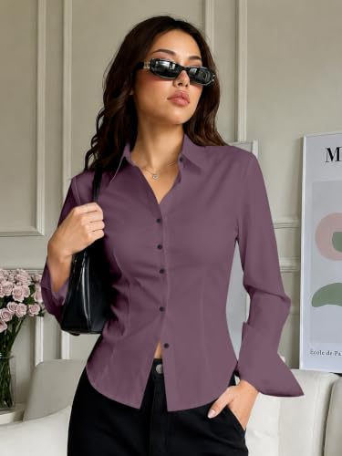 Image of JANIX Women's Solid Shirt | Full Sleeve Button Down Collared Shirt | Regular Fit Casual Formal Office Wear Western Top