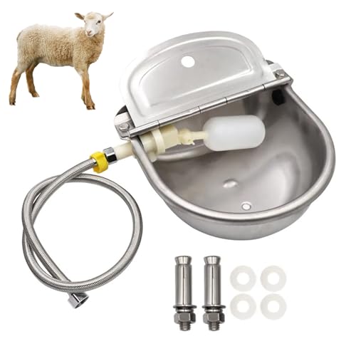 Cuenco de agua automático para ganado, bebedero de metal resistente con válvula flotante para cabras, ovejas y alpacas, comedero duradero para exteriores