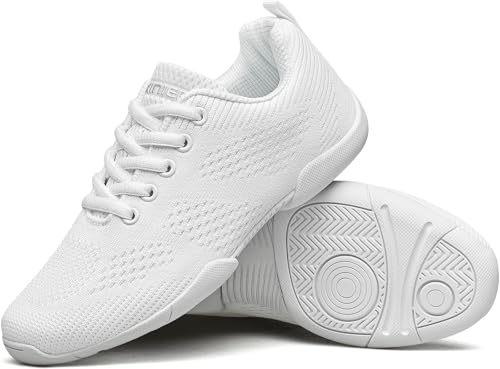 Image of BAXINIER Girls White Cheerleading Shoes Breathable Youth Cheer Competition Sneakers Athletic Training Dance Tennis Walking Shoes