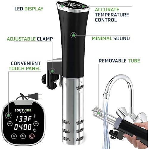 Image of SOUSVIDE ART Sous Vide Cooker Kit - 1000W Immersion Circulator - 15 Vacuum Bags, Pump, Digital Timer and Temperature Control; Complete Sous Vide Machine Cooking Kit for Home Chefs and Beginners