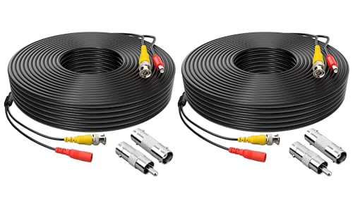 Omilik 2 Pack 65ft Video Power Cable Security Camera Cable Wire Cord for CCTV DVR Surveillance System with Connectors (BNC Female and RCA)