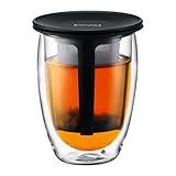 Bodum Tea For One Double 0.35-Liter Wall Glass Tea Strainer, 12-Ounce, Black