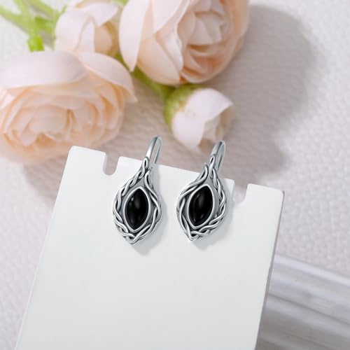 AOBOCO Black Onyx/Moonstone/Red Agate Earrings Sterling Silver Vintage Celtic Knot Dangle Drop Earrings for Women3