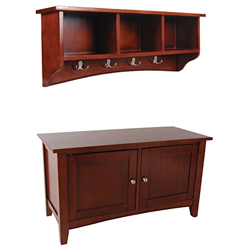 Alaterre Furniture Shaker Cottage Wall Mounted Coat Hook with Cubbies and Storage Bench/Cabinet Set, Espresso, Cherry