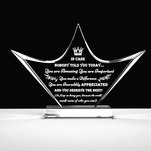 Image of Qianwei Inspirational Gift Ideas - Crystal Crown Engraved Thank You Gifts for Women Men Friends - Appreciation Gifts for Coworker - Motivational Quote Clear Desk Sign Home Office Desk Decor