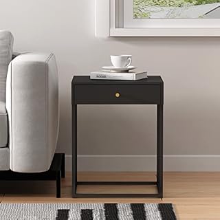 Hallowood Furniture Bewdley Black Metal Side Table with 1 Drawer  Bedside Table with Metal Frame for Bedroom and Living Room  Modern Sofa Side Table  Telephone Table  Magazine Table