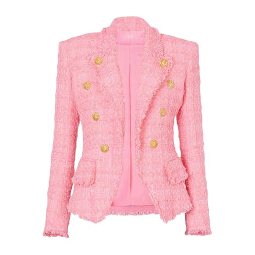 Women's 2024 Autumn Winter Fashion Tassel Slim Pink Tweed Office Blazer Coat Jacket, Vintage Solid