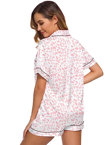Image of SWOMOG Womens Silk Satin Pajamas Set Short Sleeve Sleepwear Button Down Top and Shorts Loungewear 2 Piece Pjs Set XS-3XL