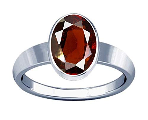 Divya Shakti 9.25-9.50 Carat Hessonite Gomed Gemstone Silver Plain Design Ring for Men & Women