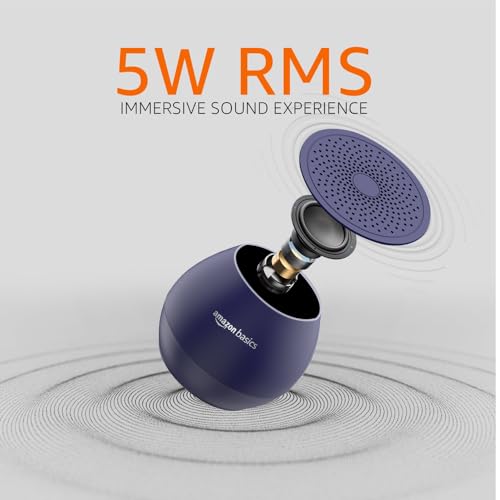 Image of Amazon Basics 5W Mini-Bluetooth Speaker with Upto 30Hrs Playtime, TWS Function, Powerful Bass, Immersive Sound, 40mm Driver BT 5.0, MicroSD Card Slot, USB Support, and IPX5 Water Resistance (Blue)
