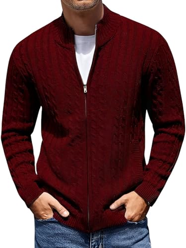 Image of TYSORT Men's Cotton Full Sleeve High Neck Full Zipper Sweater for Men, Cable Knitted Cardigan for Men