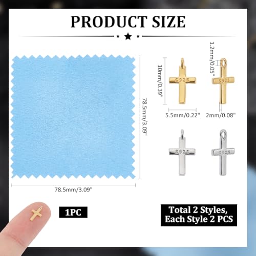 UNICRAFTALE 4Pcs 2 Colors Rhodium Plated 925 Sterling Silver Cross Charms for Charms Bracelets Jewelry Making - Image 2