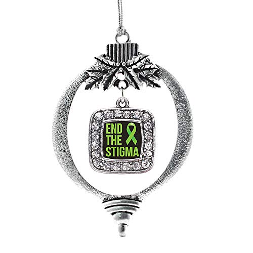 Inspired Silver - Mental Health Awareness - Silver Christmas Ornament - Square Charm Christmas Tree Ornament with Cubic Zirconia - Holiday Hanging Decoration