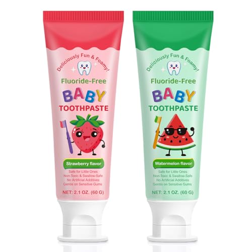 Pasta Dental Para NiñOs, Pasta Dental Infantil, Sin FlúOr, Cuidado Dental Suave, FóRmula Segura, Protege Contra La Caries, Apto Para Mayores De 2 AñOs, 60g Sabor A Fresa Y SandíA 2 Unidades