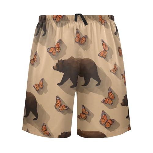 Men's Short Pajama Bottoms Butterfly Bear Home Casual Sleep Pants