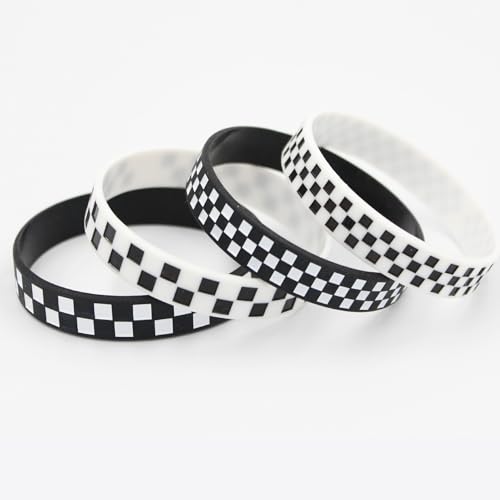 POYAMUSE Black White Silicone Bracelets for Women and Men - Checkered Rubber Band Wristbands - Pure or Checkered Patterned Designs Sports Bracelets2