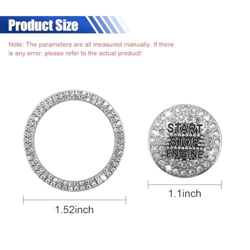 Image of Bling Crystal Car Engine Start Ring Sticker, Sparkling Rhinestone Push Start Button Decorative Cover, Anti-Scratch Key Ignition & Knob Bling Ring Car Interior Accessories for Women (2PCS White)