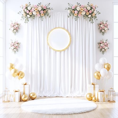 Image of White Backdrop Curtains 30ft x 10ft: Polyester Photography Backdrop Drapes - Wedding Party Photo Shoot Background 6 Panels 5x10ft