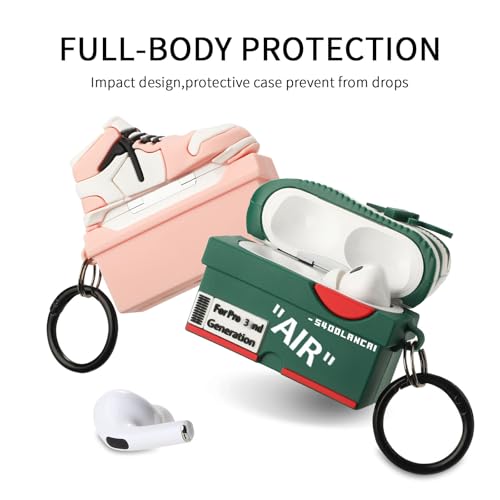 Image of [2Pac] Compatible Airpods Pro 3 Case Cover,Cute Cartoon Shoe Box Soft Silicone Protective Cases with Keychain (F-Pink+Green, Airpods pro 3 case)