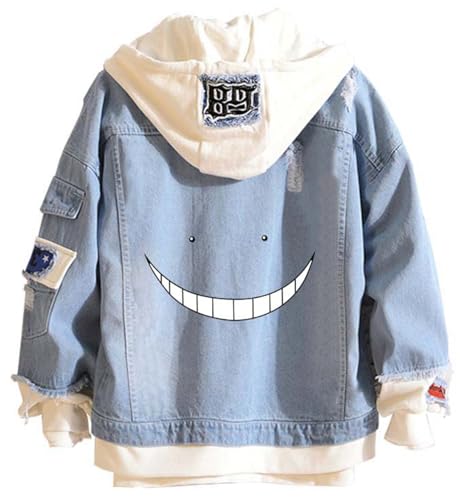 Cnulaueu Anime Shiota Nagisa Cosplay Costume Assassination Classroom Blue Denim Jacket Coat Halloween Outfits Sweater (Blue 4, Medium)
