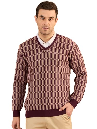 Pivl - Jersey de invierno a cuadros para hombre, vino., L