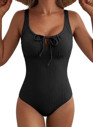 Image of Aleumdr Womens Textured One Piece Swimsuit Tummy Control Bathing Suit Tie Knot Cutout Swimwear