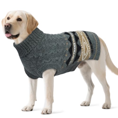 Hjumarayan Hundepullover Große Hunde - Fair Isle Pullover Hund mit Geschirr Öffnung, Weihnachtspullover Elastisch Hundepulli Winter Sweater für Windhund, Border Collie, Grau XL