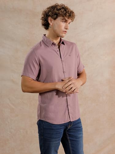 Image of WROGN Men's Cotton Linen Blend Casual Shirt | Solid Minimal Design | Slim Fit