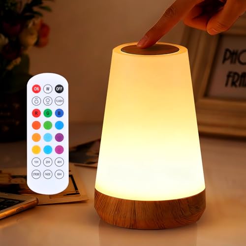 ZWOTNDT Night Light, Dimmable Touch Lamp and Remote Control, 13 RGB Colors & 5 Brightness, Rechargeable Bedside Table Lamp for Baby Kids Nursery...