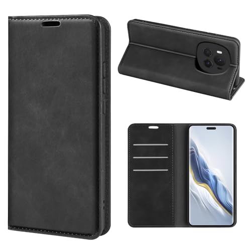 Fertuo Hülle für Honor Magic 6 Pro, Handyhülle Leder Flip Hülle Tasche mit Kartenfach, Magnetverschluss, Silikon Innenschale Schutzhülle Cover Lederhülle für Honor Magic 6 Pro, Schwarz