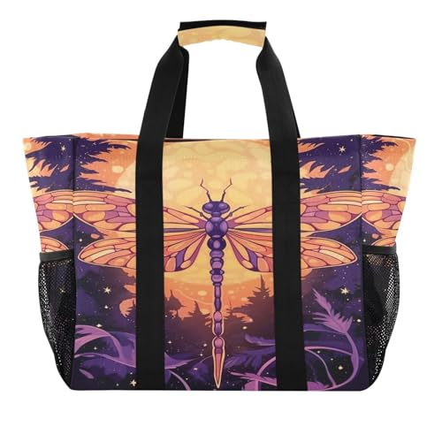 YETTASBIN Dragonfly Large Foldable Travel Tote Bag, Lightweight Waterproof Swim Pool Bag with Handles & Pocket for Beach Outdoor, Reusable Grocery Bag for Kitchen, Shopping2