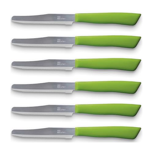 Tredoni 6 Cuchillos de Cocina - Cuchillo Serrado 11cm de Acero Inoxidable Italiano de Verduras/Filetes/Mesa, Punta Redondeada (Verde) Tredoni 6 Cuchillos de Cocina - Cuchillo Serrado 11cm de Acero Inoxidable Italiano de Verduras/Filetes/Mesa, Punta Redondeada (Verde)