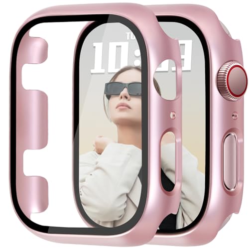 JR.DM 42mm 2 Pack Screen Protector Case Cover for Apple Watch, Pink/Clear