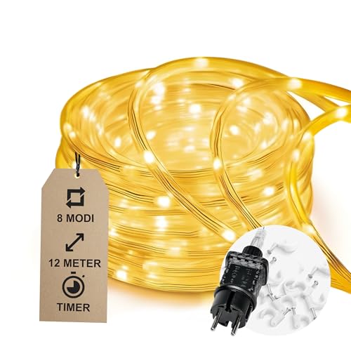 CozyHome Lichterschlauch aussen 200 LED - 8 Modi & Timer - 12m mit Stecker Strombetrieben Warmweiß I Lichtschlauch außen Schlauchlichterkette für outdoor 10m Leuchtschlauch Lichterkette Lichtschläuche