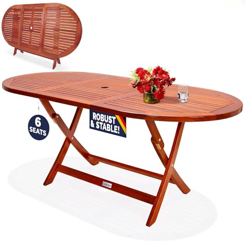 CASARIA Alabama Wooden Garden Table Dining Table | Folding Table | FSC-Certified Acacia Wood Side Table | 160x85x75cm | Foldable Large Coffee Table Wood Patio Table Garden Table Garden Furniture
