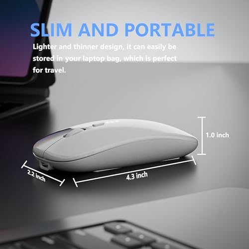 Image of Rechargeable Wireless Mouse, 2.4G Slim Mute Silent Click Noiseless Optical Mouse with USB Receiver Compatible with Notebook, PC, Laptop, Computer, MacBook (White)