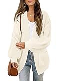 MEROKEETY Women's Fall Open Front Long Lantern Sleeve Cardigan Oversized Chunky Outwear with Pocket