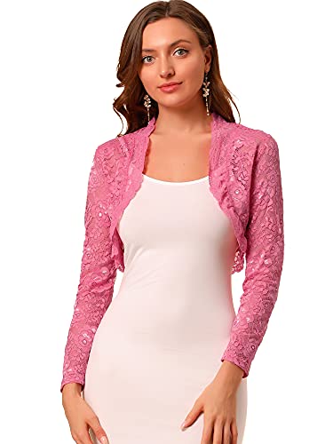 Image of Allegra K Women's Elegant Crop Cardigan Sheer Floral Lace Bolero Shrug Top