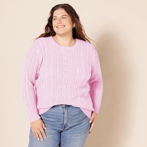 Image of Amazon Essentials Women's Regular Fit Soft Cotton Cable Knit Ribbed Crewneck Sweater (Available in Plus Size)