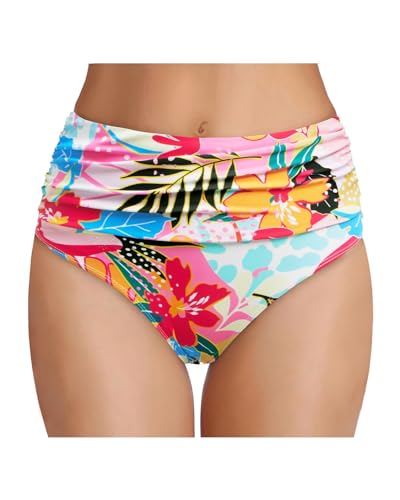 Image of Tempt Me Women's High Waisted Bikini Bottom Tummy Control Ruched Bathing Suit Swim Bottom