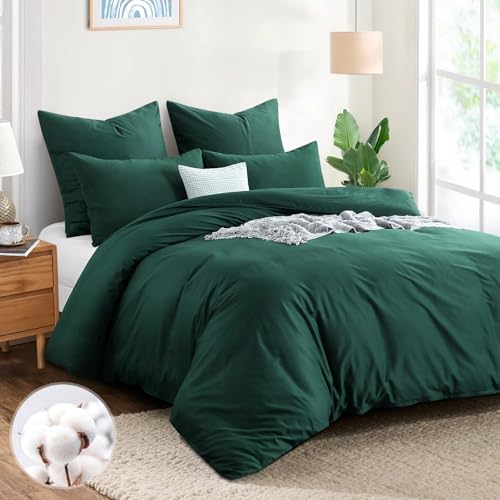 Aisbo Bettwäsche 200x200 Baumwolle Dunkelgrün - Bettwäsche-Sets Bettbezug 200x200 3teilig mit 2 Kissenbezüge 80x80 cm, Baumwollbettwäsche Set, Oeko-TEX Bettwäsche Grün mit Reißverschluss