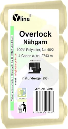 2890 Lot de 4 bobines de fil à coudre pour surjeteuse - Naturel - Beige - 2743 m - NE 40/2-100% polyester