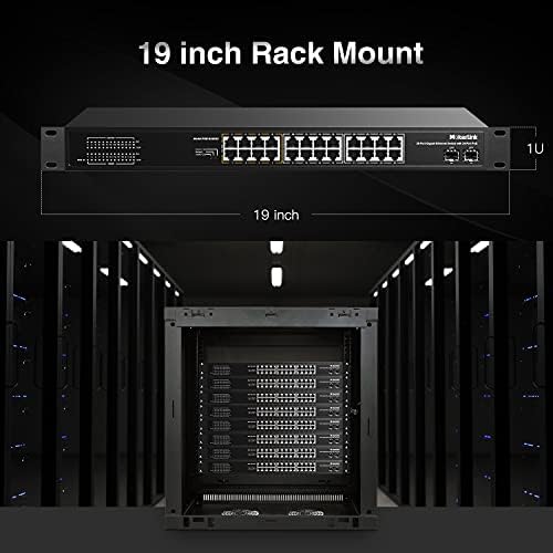 MokerLink 26 Port Gigabit PoE Switch, 24 Gigabit PoE+ Ports, 2 Gigabit SFP Uplink, 300W IEEE802.3af/at, Fanless Rackmount Unmanaged Plug and Play Ethernet Switch — view 6
