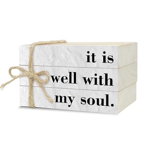 Decorative Books for Home Decor, Wood Book Stack for Table Decor, It is Well with My Soul Christian Decor Books for Living Room Bookshelf Office Coffee Bar, Farmhouse Stacked Books Decor (L15)